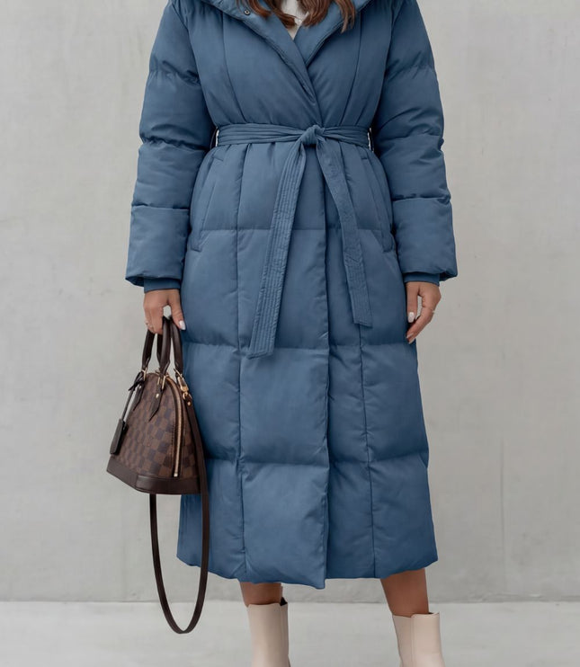 Women's Longline Shawl Collar Quilted Winter Puffer Coat