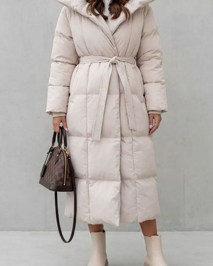 Women's Longline Shawl Collar Quilted Winter Puffer Coat
