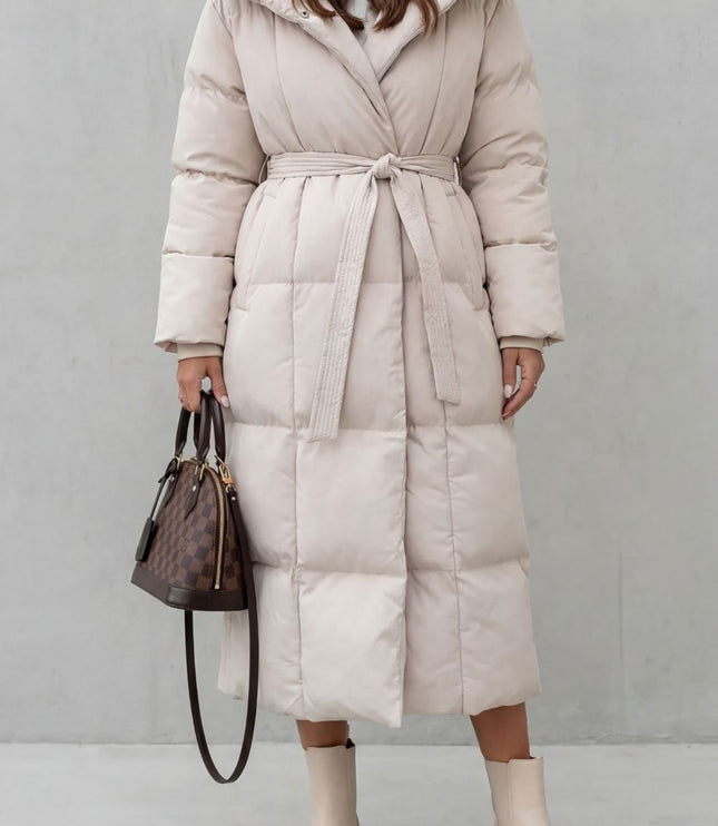 Women's Longline Shawl Collar Quilted Winter Puffer Coat