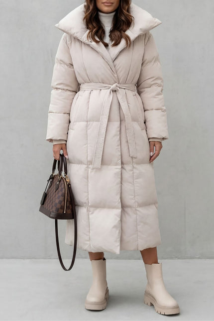 Women's Longline Shawl Collar Quilted Winter Puffer Coat