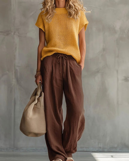 Women's Matching Set with a Knit Top and Wide-Leg Pants