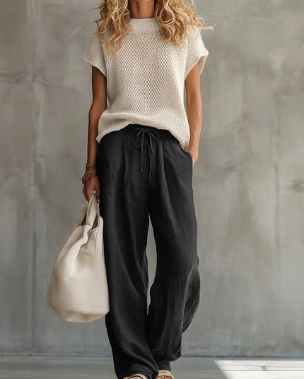 Women's Matching Set with a Knit Top and Wide-Leg Pants