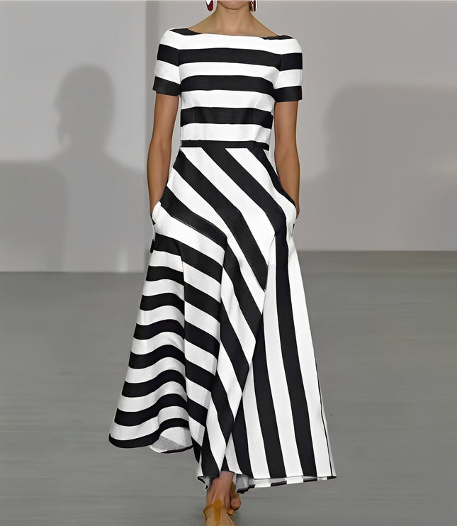 Women's Maxi Dress in a Bold Stripe with a Boat Neck