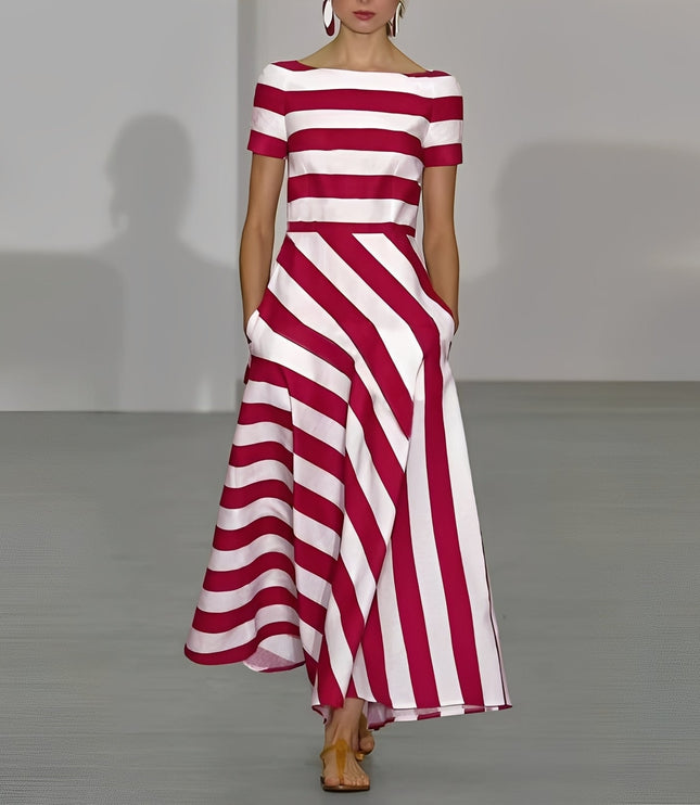 Women's Maxi Dress in a Bold Stripe with a Boat Neck