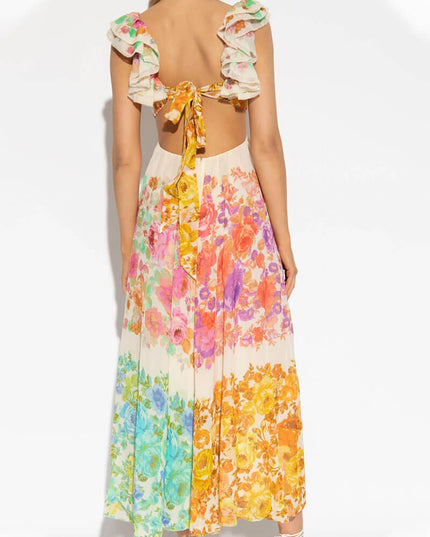 Women's Maxi Dress in a Floral Ombre Print with an Open Back
