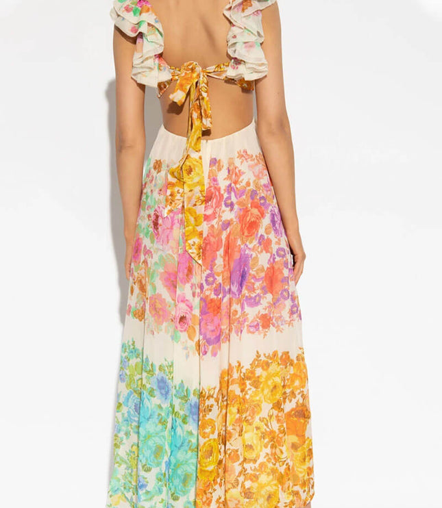 Women's Maxi Dress in a Floral Ombre Print with an Open Back