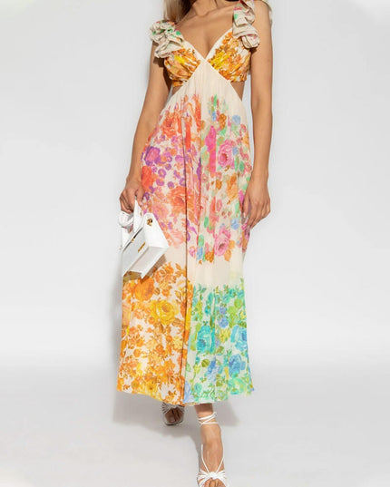 Women's Maxi Dress in a Floral Ombre Print with an Open Back