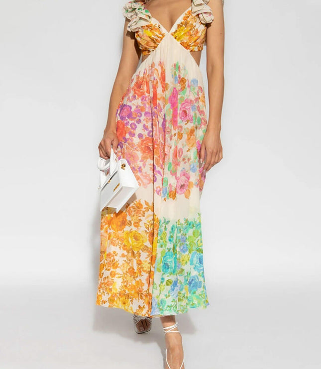 Women's Maxi Dress in a Floral Ombre Print with an Open Back