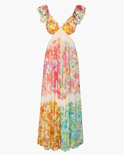Women's Maxi Dress in a Floral Ombre Print with an Open Back
