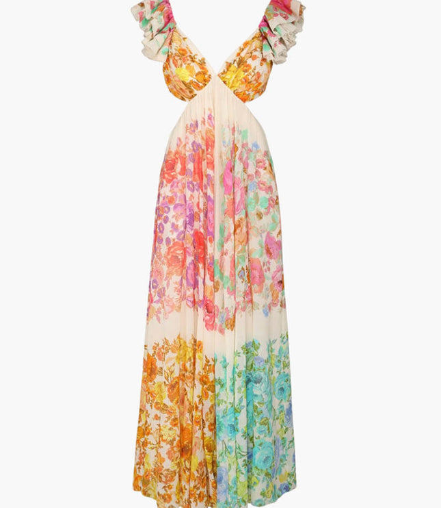 Women's Maxi Dress in a Floral Ombre Print with an Open Back