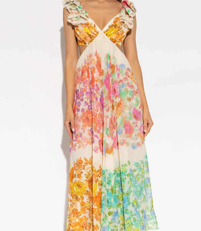 Women's Maxi Dress in a Floral Ombre Print with an Open Back