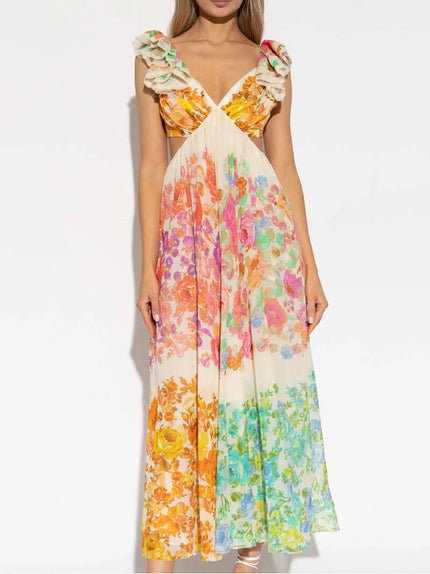 Women's Maxi Dress in a Floral Ombre Print with an Open Back