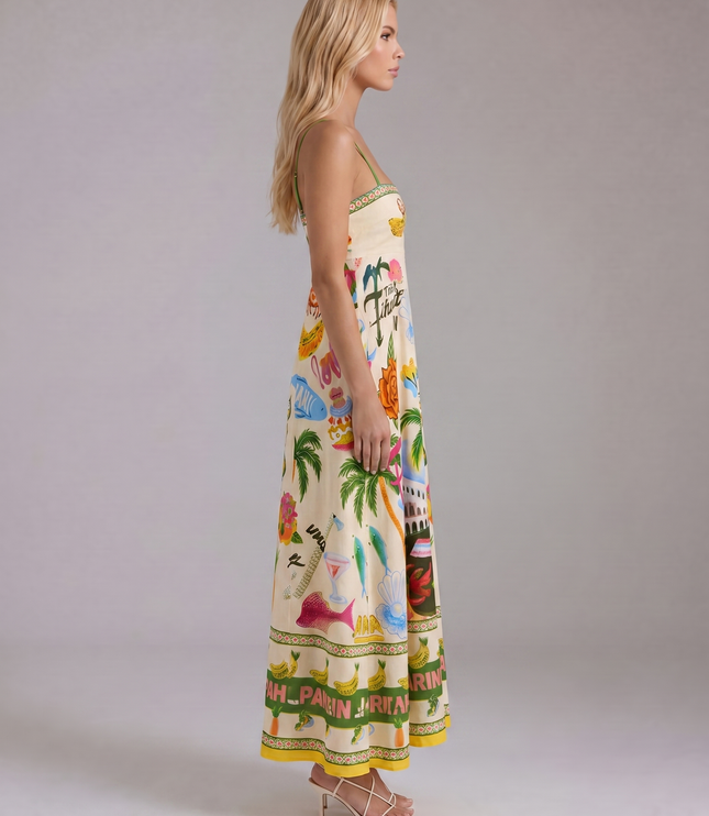 Women's Maxi Dress in a Tropical Print with an Empire Bodice