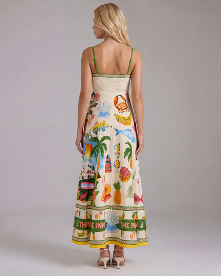 Women's Maxi Dress in a Tropical Print with an Empire Bodice