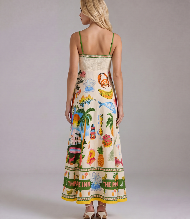 Women's Maxi Dress in a Tropical Print with an Empire Bodice