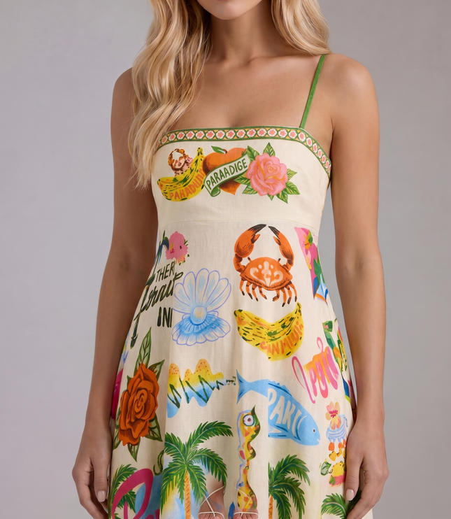 Women's Maxi Dress in a Tropical Print with an Empire Bodice