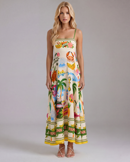 Women's Maxi Dress in a Tropical Print with an Empire Bodice