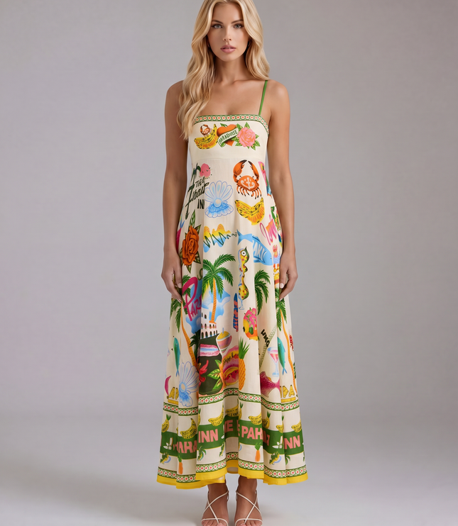 Women's Maxi Dress in a Tropical Print with an Empire Bodice