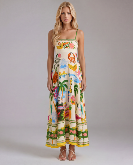 Women's Maxi Dress in a Tropical Print with an Empire Bodice