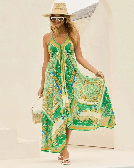 Women's Maxi Dress in Paisley Print with a Halter Neckline