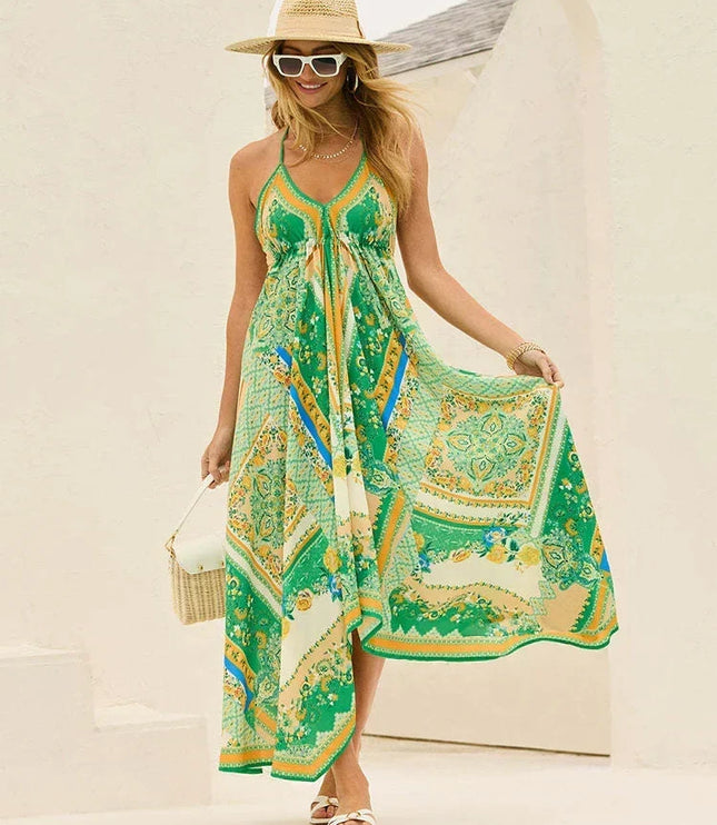 Women's Maxi Dress in Paisley Print with a Halter Neckline