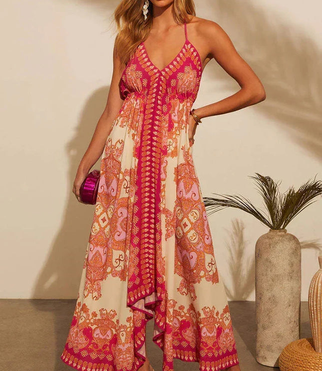 Women's Maxi Dress in Paisley Print with a Halter Neckline