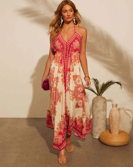 Women's Maxi Dress in Paisley Print with a Halter Neckline