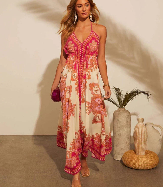 Women's Maxi Dress in Paisley Print with a Halter Neckline