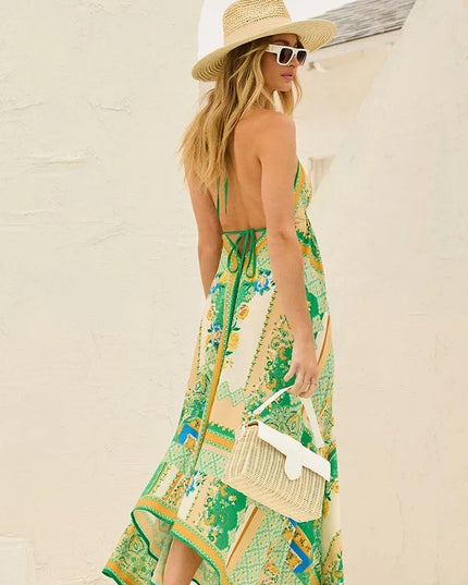 Women's Maxi Dress in Paisley Print with a Halter Neckline