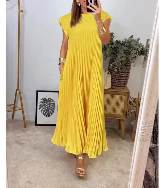 Women's Maxi Dress with Fine Pleats and Side Pockets