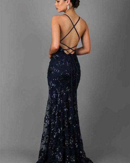 Women's Mermaid Gown with Sequins and an Open Back
