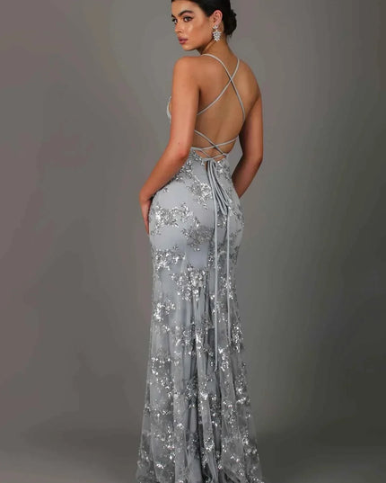 Women's Mermaid Gown with Sequins and an Open Back