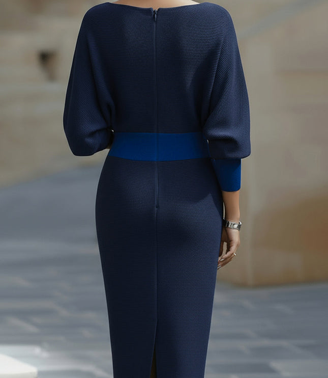 Women's Midi Dress with a Cowl Neck and Batwing Sleeves