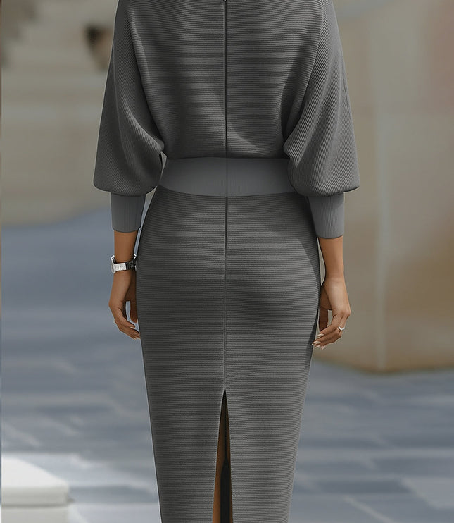 Women's Midi Dress with a Cowl Neck and Batwing Sleeves