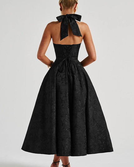 Women's Midi Dress with a Halter Neck and Full Skirt