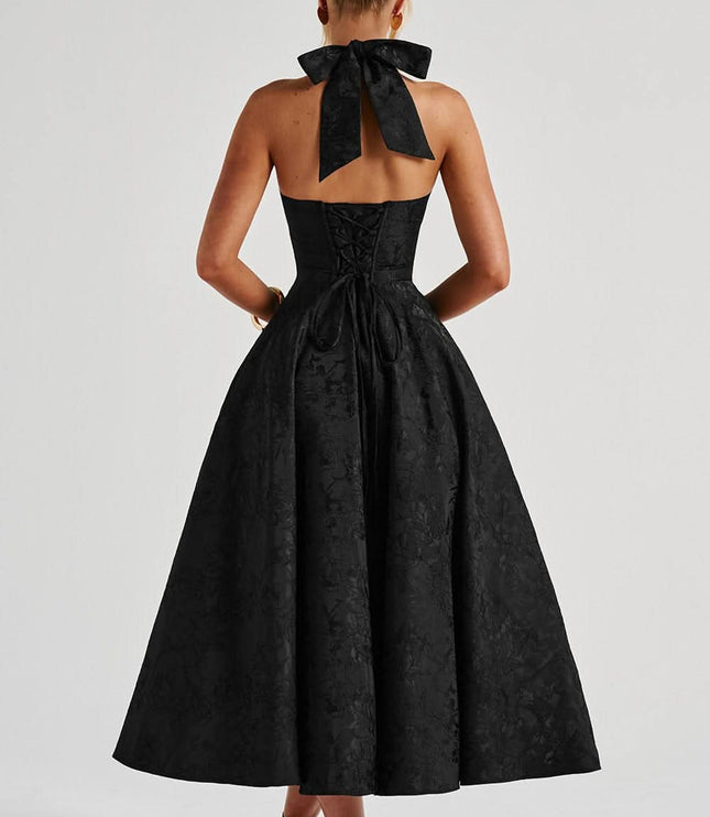 Women's Midi Dress with a Halter Neck and Full Skirt