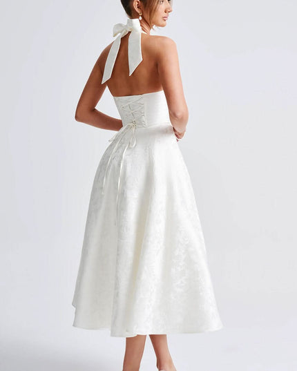 Women's Midi Dress with a Halter Neck and Full Skirt
