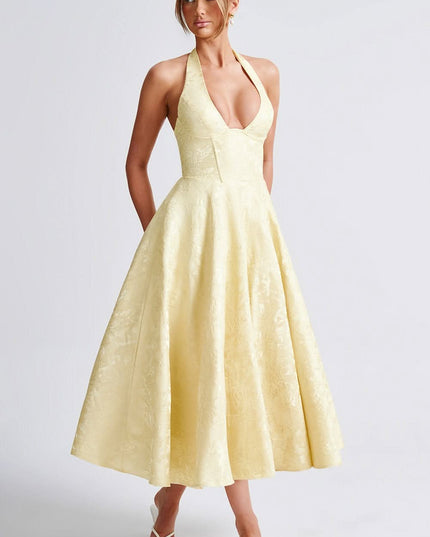 Women's Midi Dress with a Halter Neck and Full Skirt