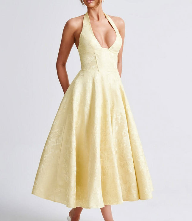 Women's Midi Dress with a Halter Neck and Full Skirt