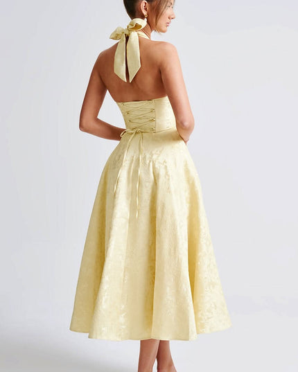 Women's Midi Dress with a Halter Neck and Full Skirt