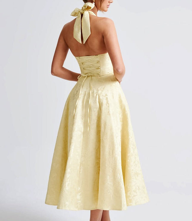 Women's Midi Dress with a Halter Neck and Full Skirt