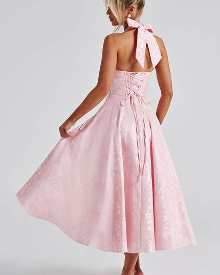 Women's Midi Dress with a Halter Neck and Full Skirt