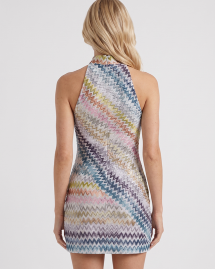 Women's Mini Dress in a Zigzag Knit with a High Neck