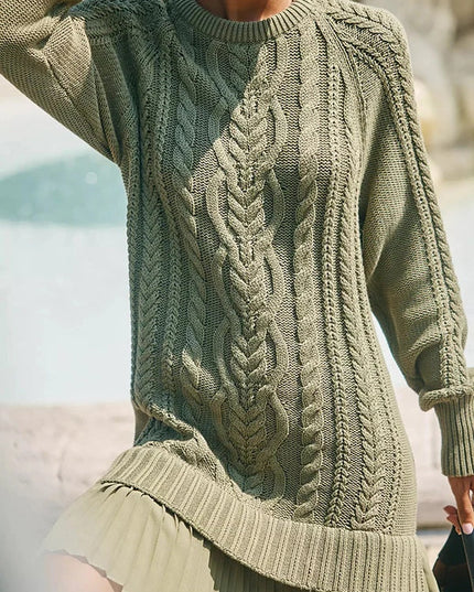 Women's Mini Dress in Cable Knit with a Pleated Chiffon Flounce