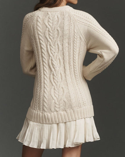 Women's Mini Dress in Cable Knit with a Pleated Chiffon Flounce