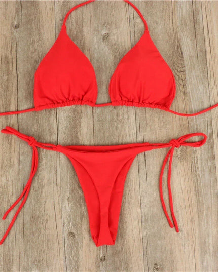 Women's Minimal Bikini Set with a Halter Top and Tie Sides
