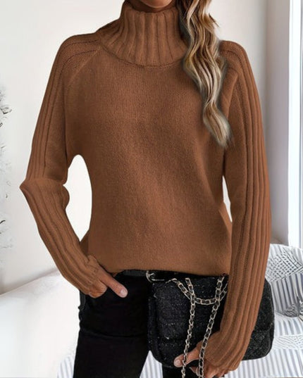Women's Mock Neck Long Sleeve Ribbed Trim Knit Sweater