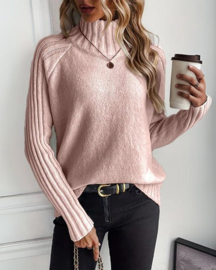 Women's Mock Neck Long Sleeve Ribbed Trim Knit Sweater
