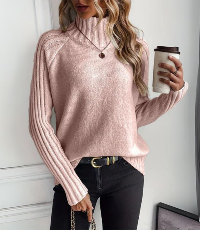Women's Mock Neck Long Sleeve Ribbed Trim Knit Sweater