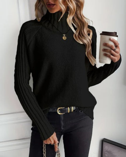 Women's Mock Neck Long Sleeve Ribbed Trim Knit Sweater